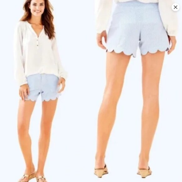 Lilly Pulitzer Buttercup Shorts Blue and White Thin Striped Seersucker Size 0 - Picture 3 of 16